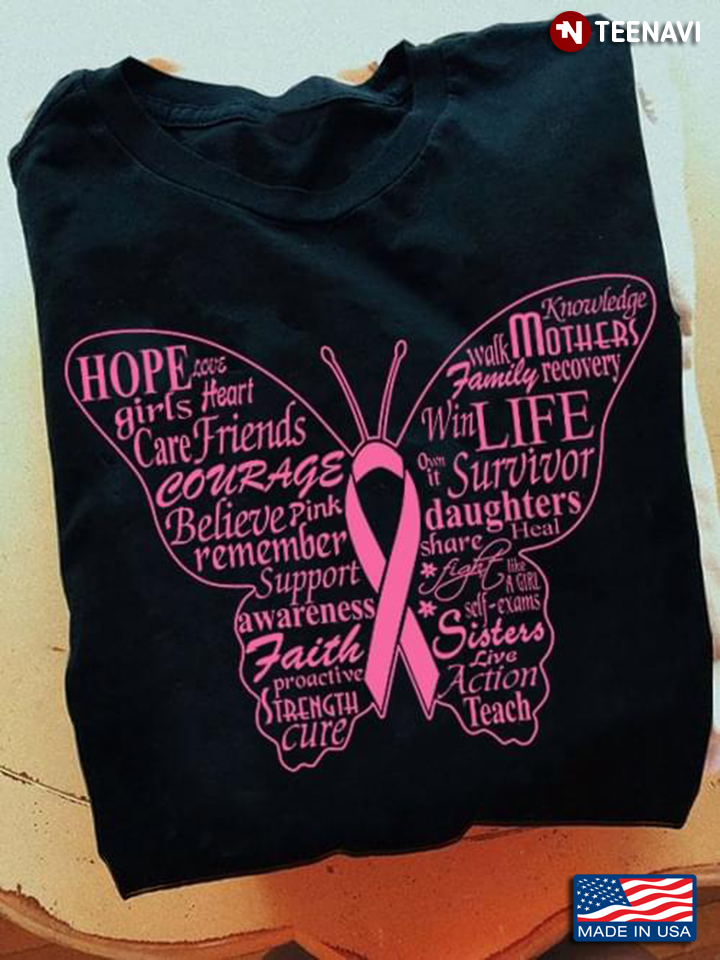 Breast Cancer Awareness Pink Butterfly Hope Love Girls Heart Care Friends