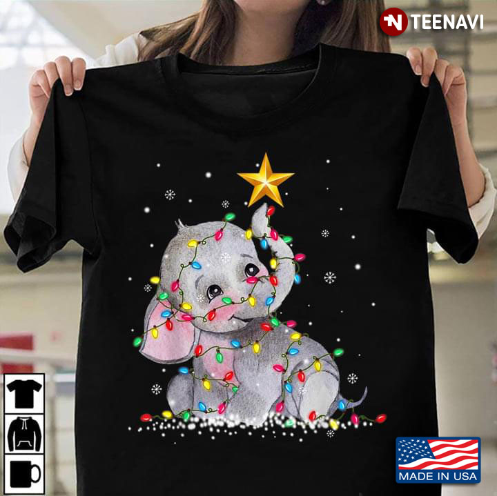 Cute Baby Elephant With Lights Star Snowflakes for Christmas