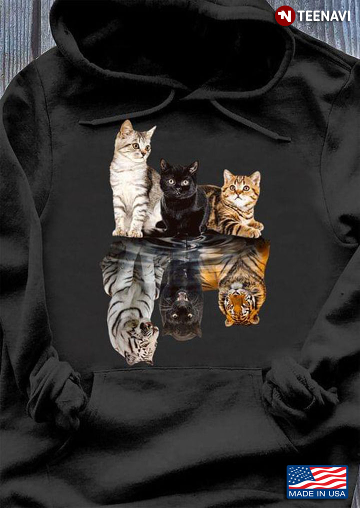 Cats And Tigers Water Mirror Reflection For Cat Lovers