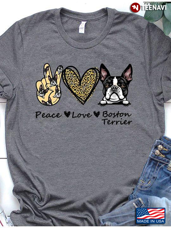 Leopard Peace Love Boston Terrier for Dog Lovers