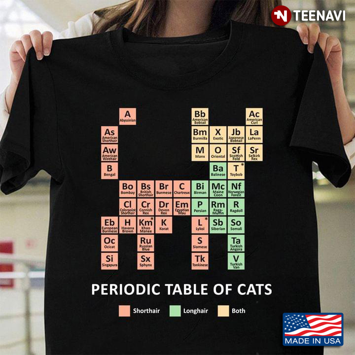 Funny Cat Chemistry Elements Periodic Table Of Cats Shorthair Longhair Both for Animal Lovers
