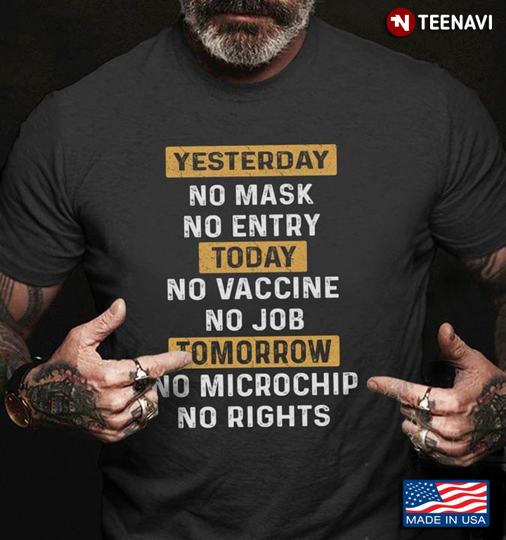Yesterday No Mask No Entry Today No Vaccine No Job Tomorrow No Microchip No Rights Anti-Biden