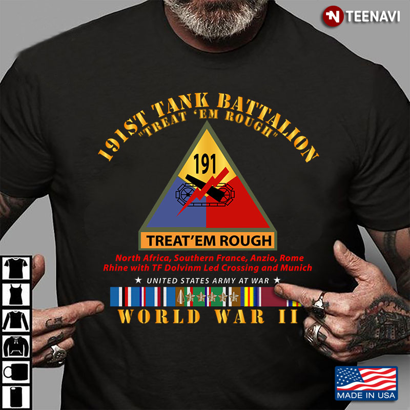 191st Tank Battalion Unit Crest Treat 'Em Rough World War II United States Army At War