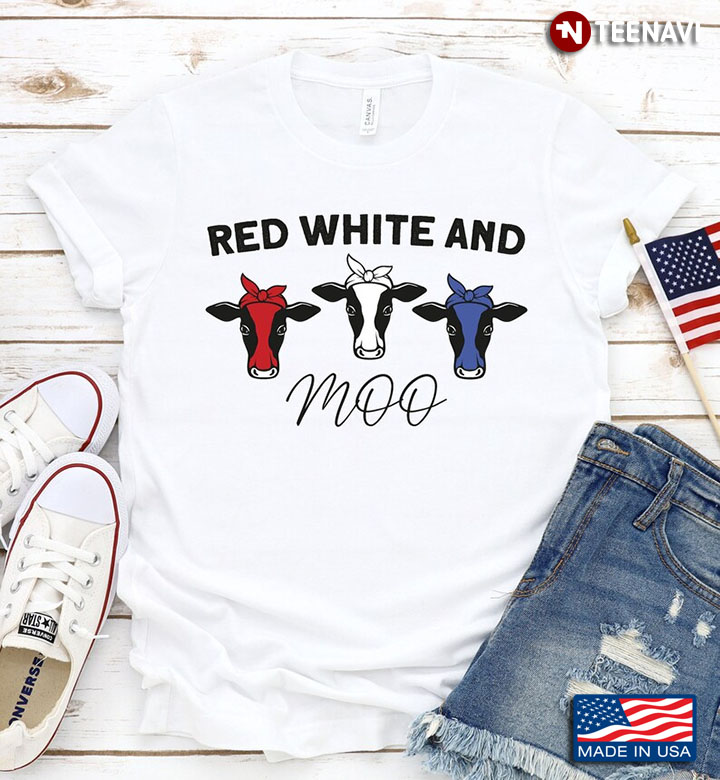 Three Cows Red White And Moo American Flag