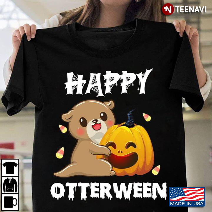 Cute Otter With Pumpkin Halloween Happy Otterween for Halloween T-Shirt