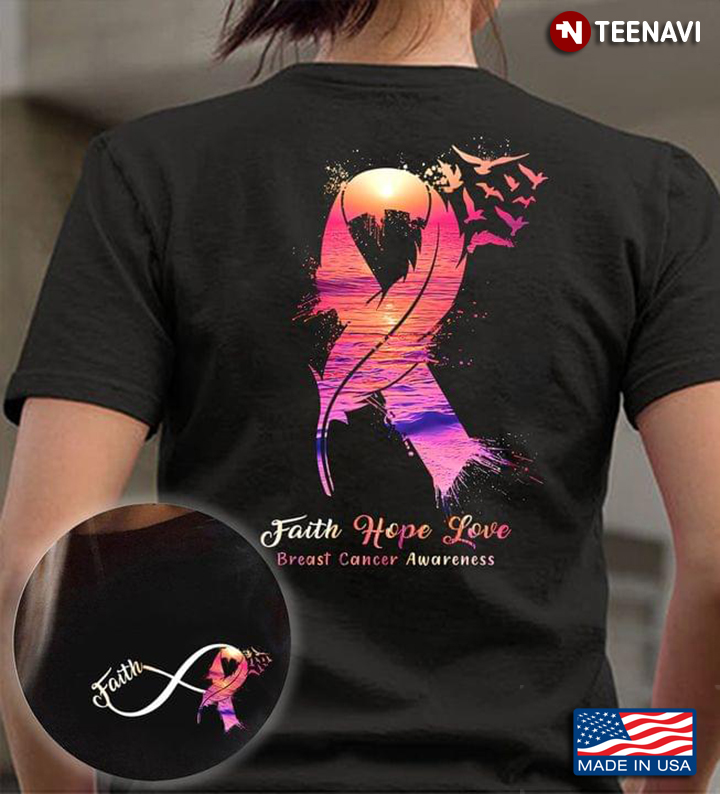 Faith Hope Love Breast Cancer Awareness Pink Ribbon And The Feather