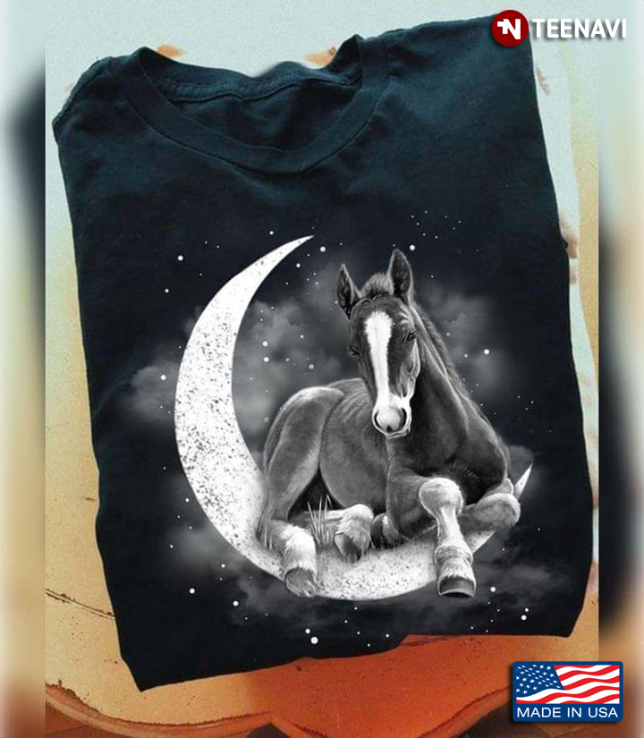 Cute Horse Sitting On The Moon For Horse Lover
