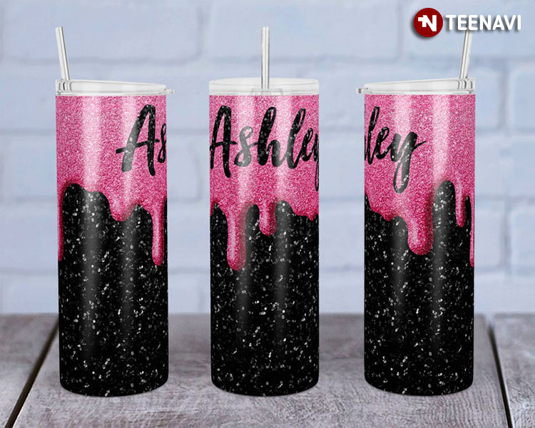 Personalized Glitter Simple Black And Pink Custom Your Name