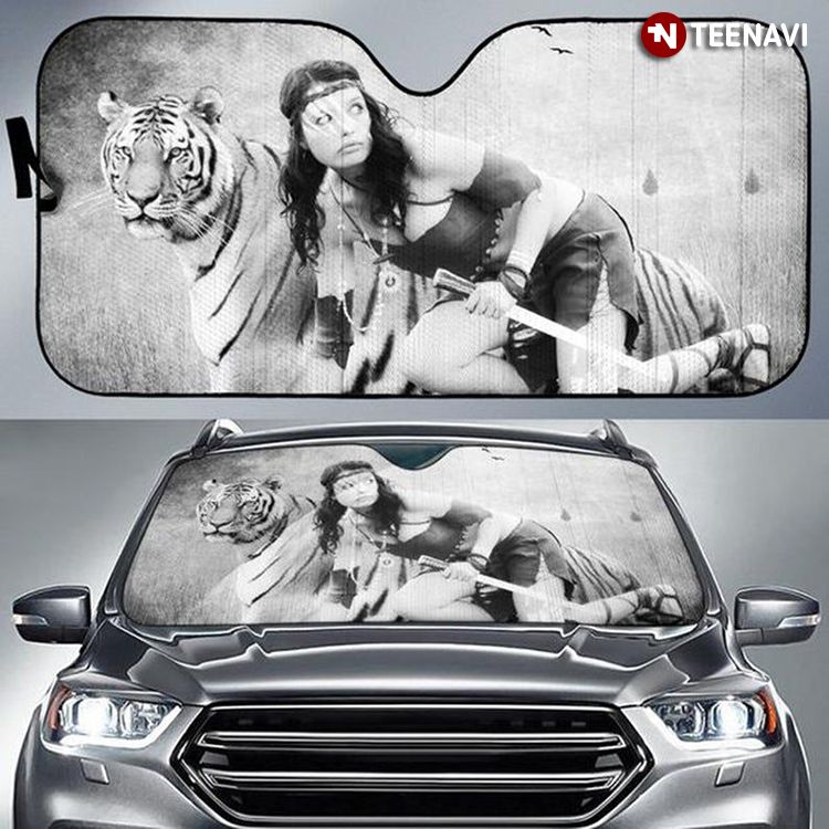 Tiger Girl In Black And White Driving Wild Life Animal