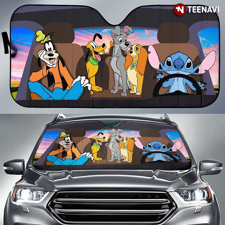 Disney Goofy Stitch Driving With Pluto Lady The Tramp For Cartoon Lover