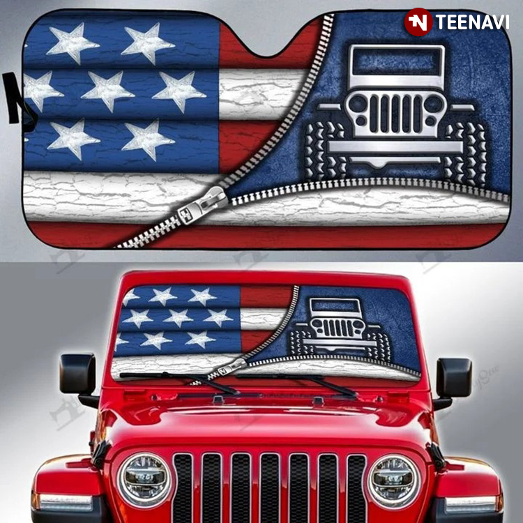 Zip Up Jeep Car Driving American Flag