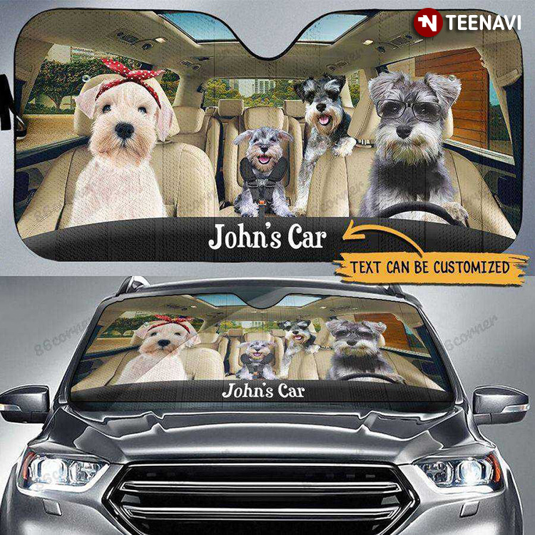 Personalized Dog Family Driving A Car With Custom Name
