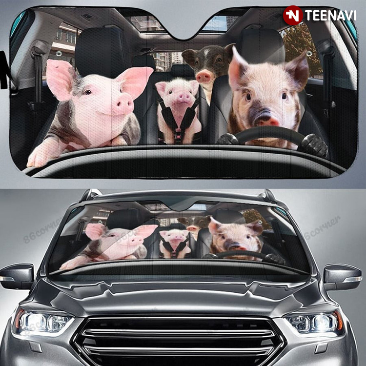 Pig Family Driving A Car Funny For Pig Farm Lover