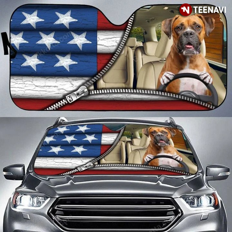 Zip Up American Boxer Dog Driving A Car