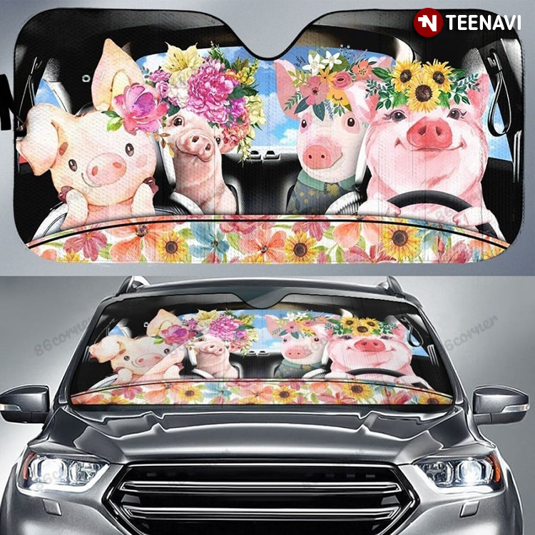 Lovely Pigs Driving Flower Pinky Pig Lover