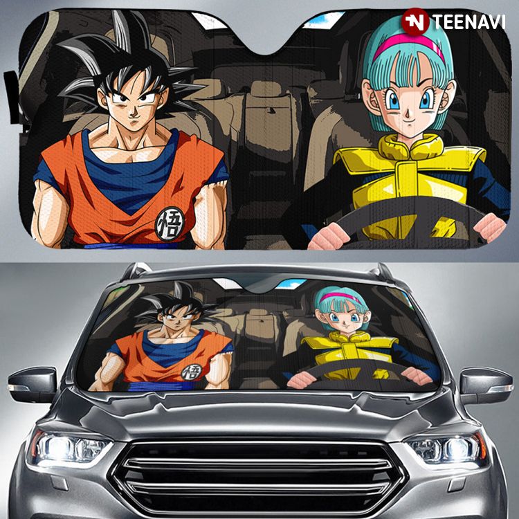 Z Goku Son Goku And Bulma Driving For Dragon Ball Lover Auto Sun Shade -  TeeNavi