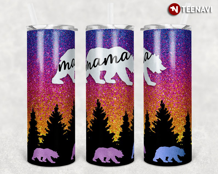 Mama Bear In The Forest Glitter Sunset
