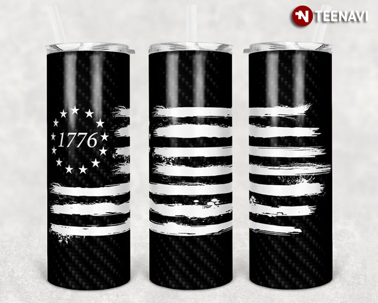 American 1776 Flag In Black And White