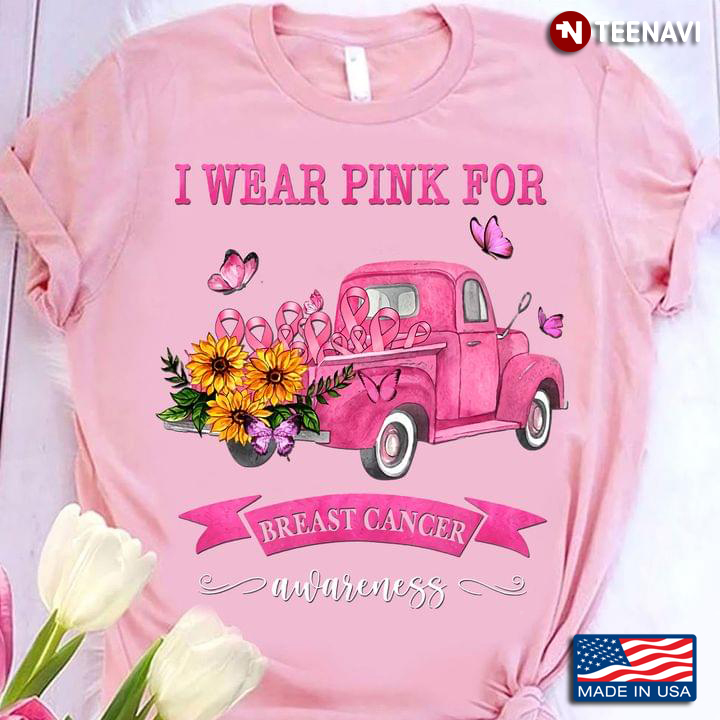 I Wear Pink For Breast Cancer Awareness Sunflowers And Pink Ribbons On Pink Car