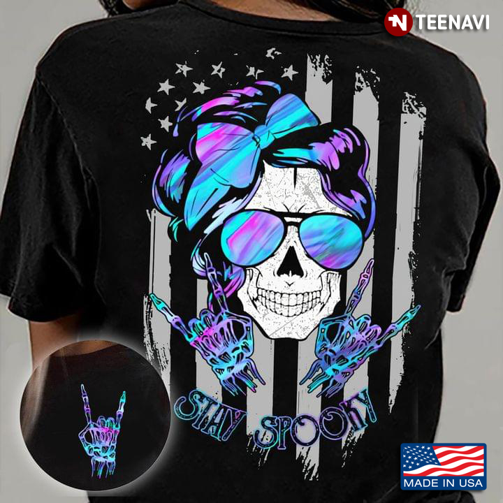 Stay Spooky Skull With Headband And Glasses American Flag for Halloween