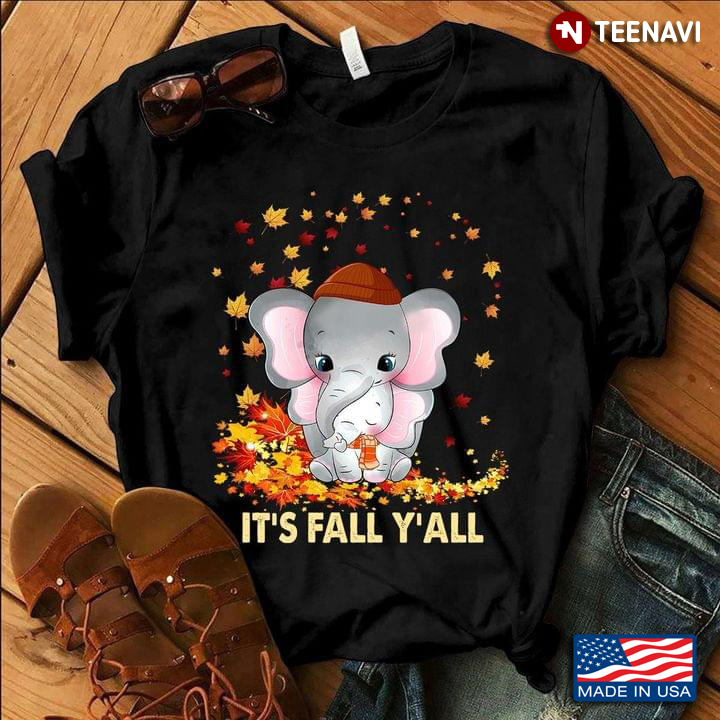It's Fall Y'all Elephant With Scarf And Autumn Leaves for Thanksgiving