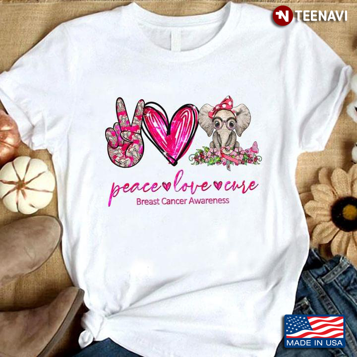 Peace Love Cure Breast Cancer Awareness Elephant