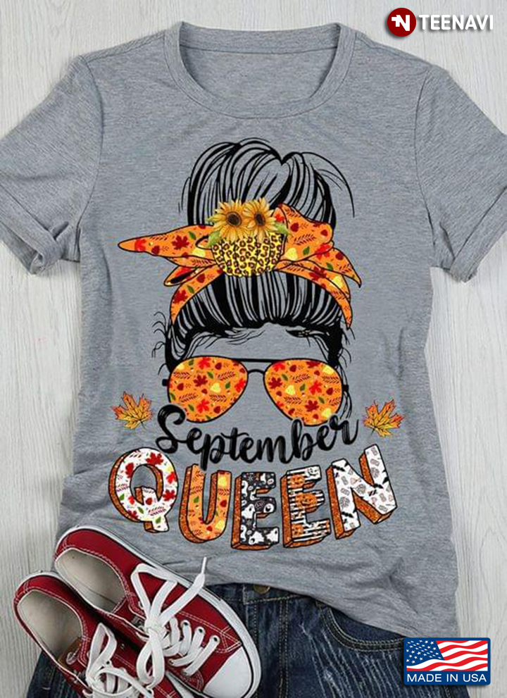 September Queen Messy Bun Girl With Headband And Glasses Leopard