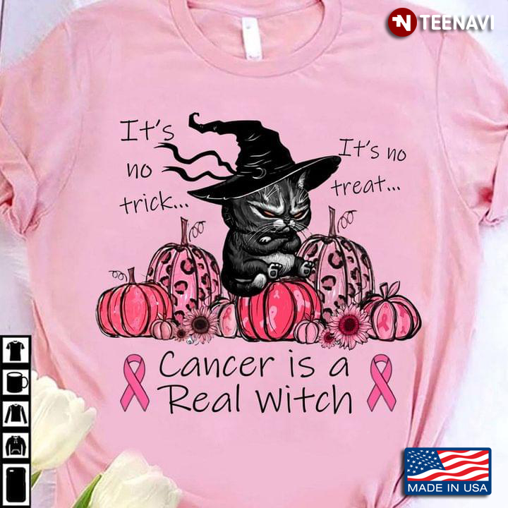 It's No Trick It's No Treat Cancer Is A Real Witch Breast Cancer Awareness Leopard for Halloween