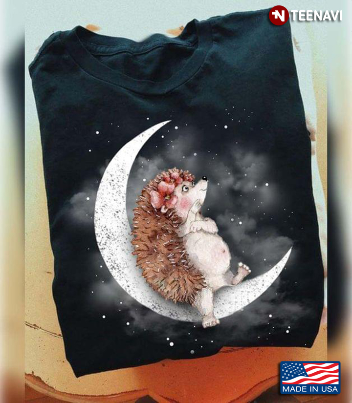 Hedgehog Sitting On The Night Moon for Animal Lover