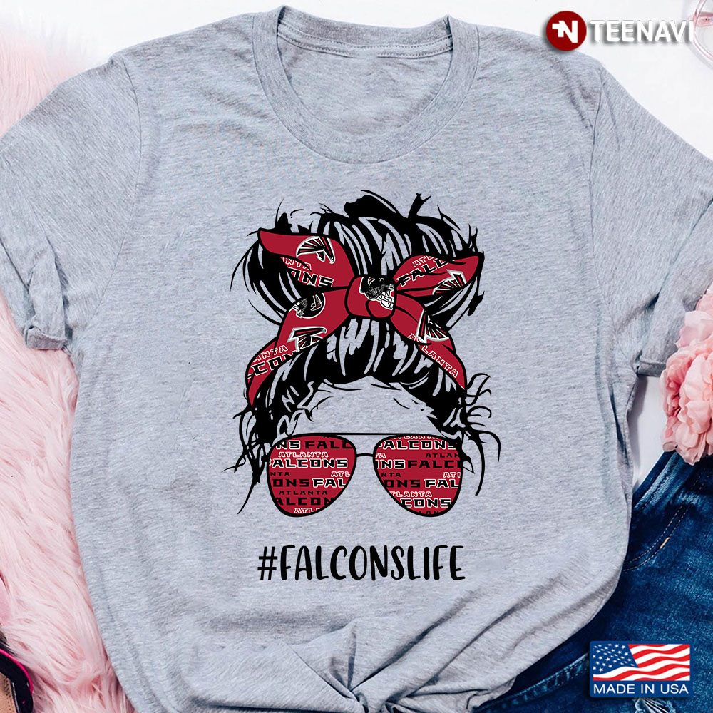 Falcons Life Messy Bun Girl With Headband And Glasses Atlanta Falcons for Football Lover