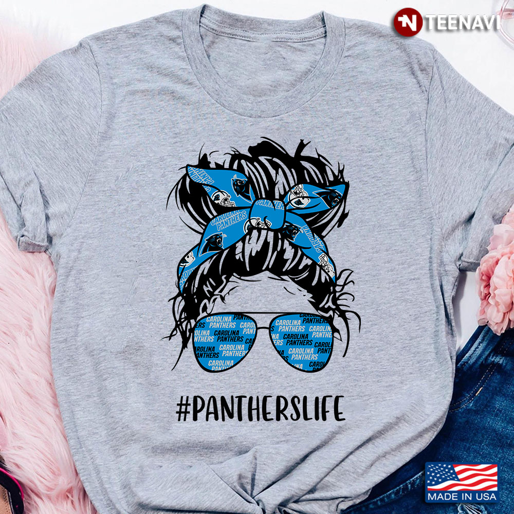 Panthers Life Carolina Panthers Messy Bun Girl With Headband And Glasses for Football Lover