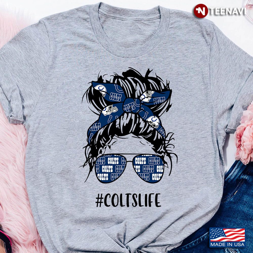 Colts Life Indianapolis Colts Messy Bun Girl With Headband And Glasses for Football Lover