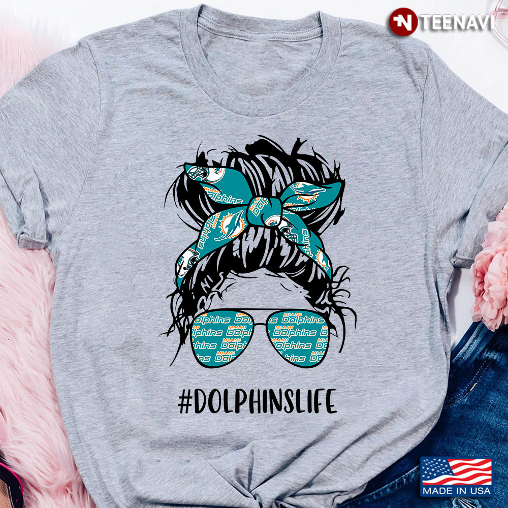 Dolphins Life Miami Dolphins Messy Bun Girl With Headband And Glasses for Football Lover