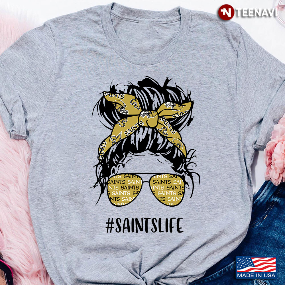 Saints Life New Orleans Saints Messy Bun Girl With Headband And Glasses for Football Lover
