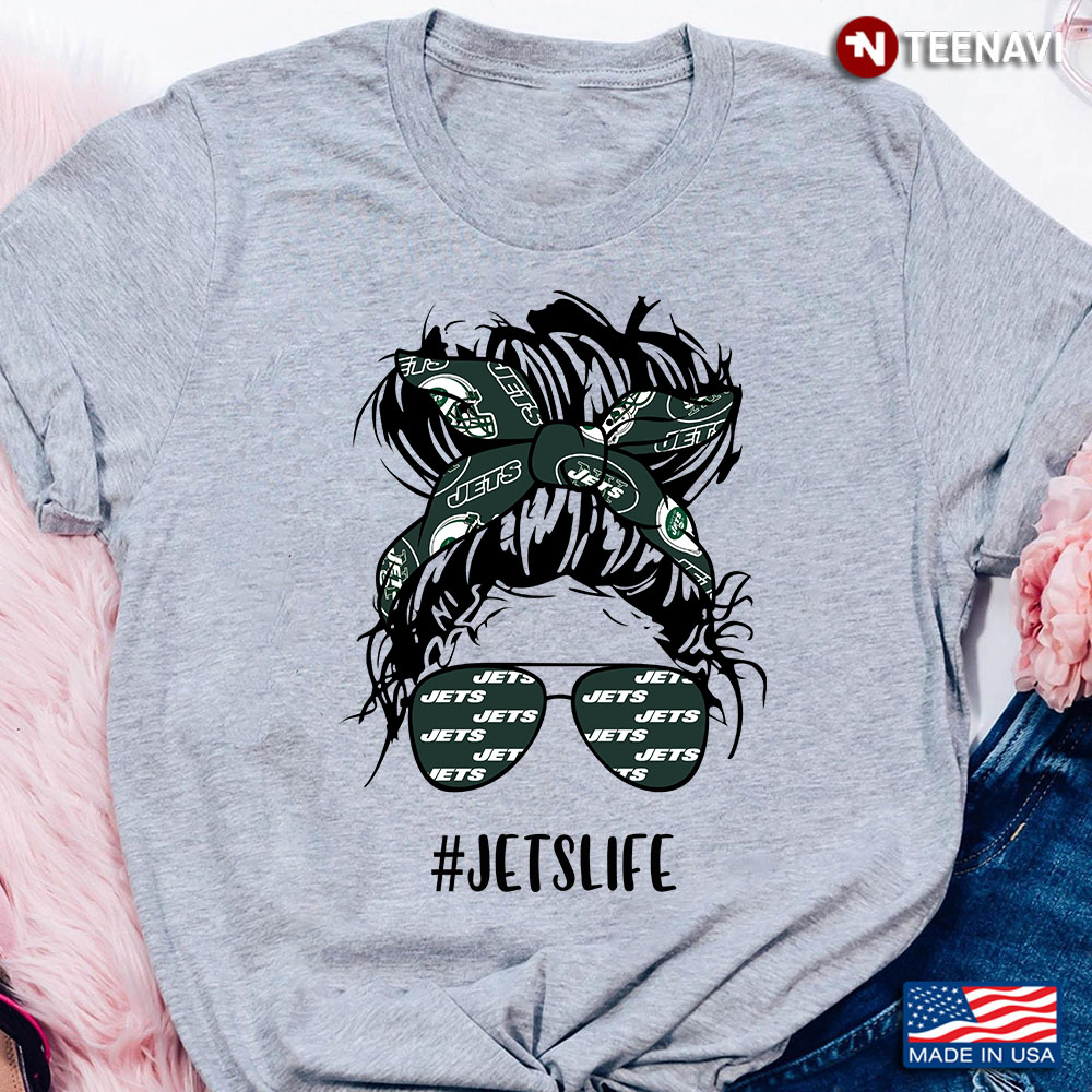 Jets Life New York Jets Messy Bun Girl With Headband And Glasses for Football Lover