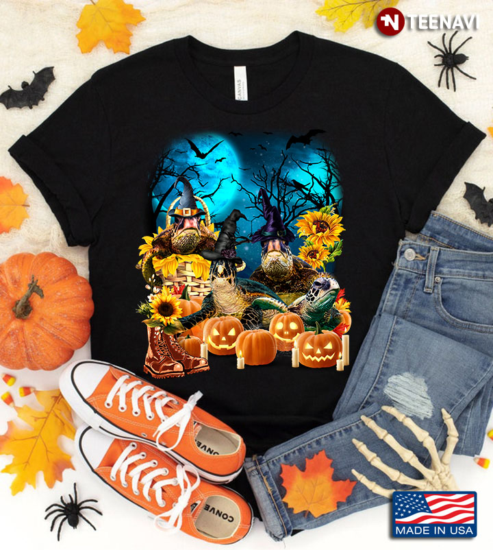 Turtles With Jack O' Lanterns And Sunflowers for Halloween