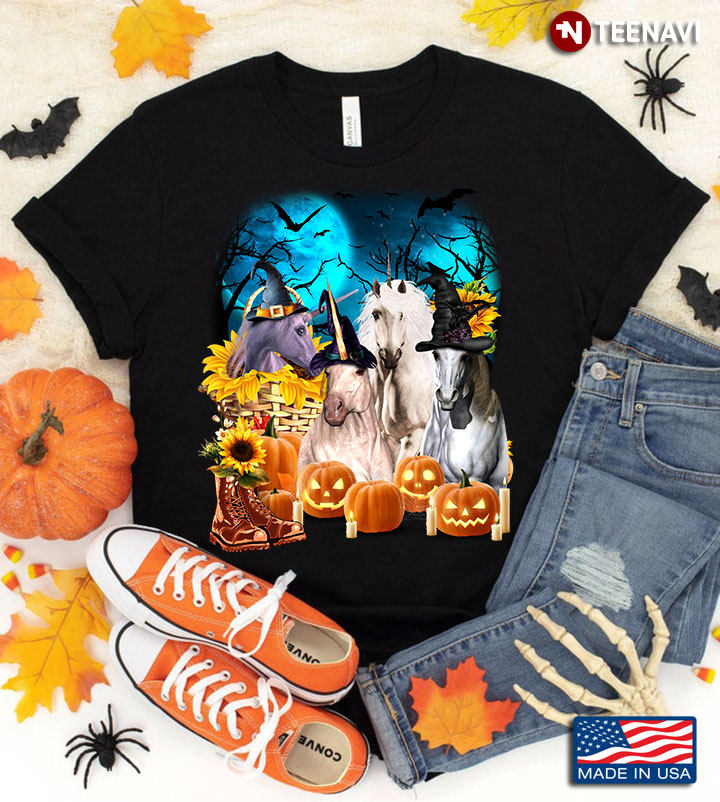 Unicorns With Jack O' Lanterns And Sunflowers for Halloween