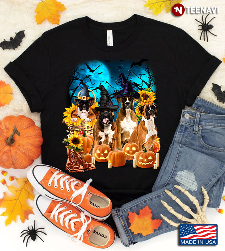 Boxer With Jack O' Lanterns And Sunflowers for Halloween