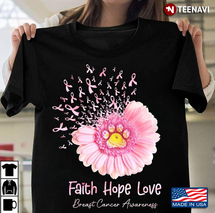 Faith Hope Love Breast Cancer Awareness Daisy With Pink Ribbons