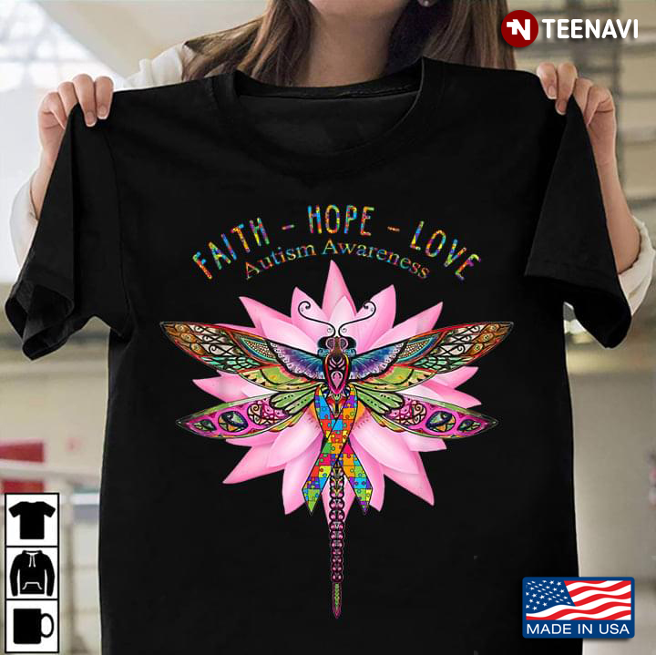 Faith Hope Love Autism Awareness Dragonfly With Ribbon