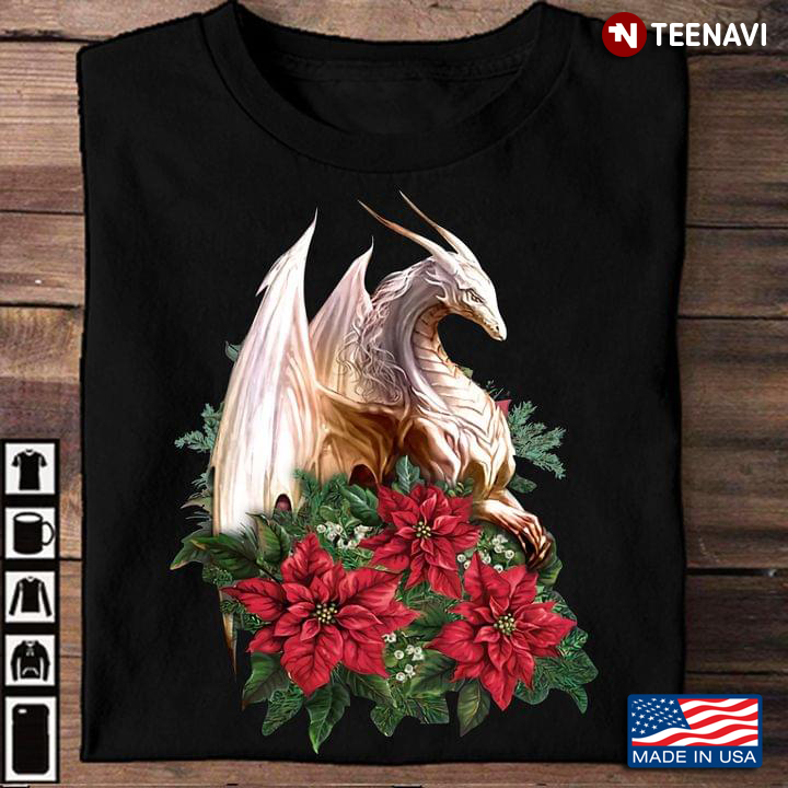 Dragon And Poinsettia Flowers Funny Design