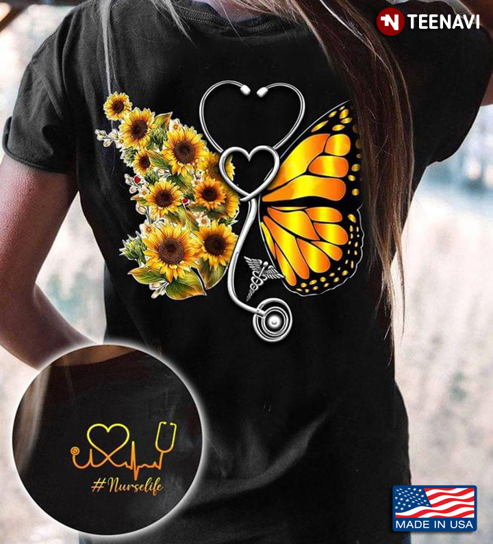 Nurse Life Butterfly With Sunflowers And Stethoscope Gifts for Nurse