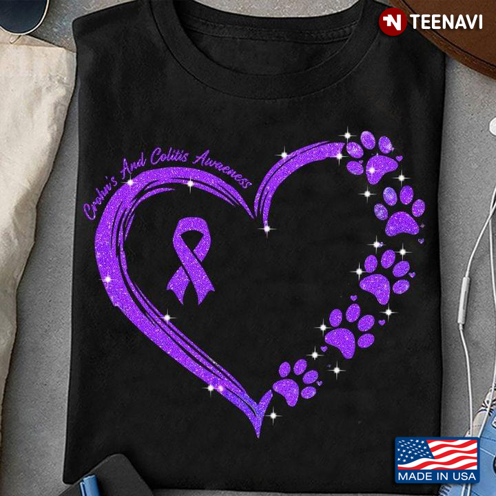 Crohn’s And Colitis Awareness Heart With Dog Paws And Purple Ribbon