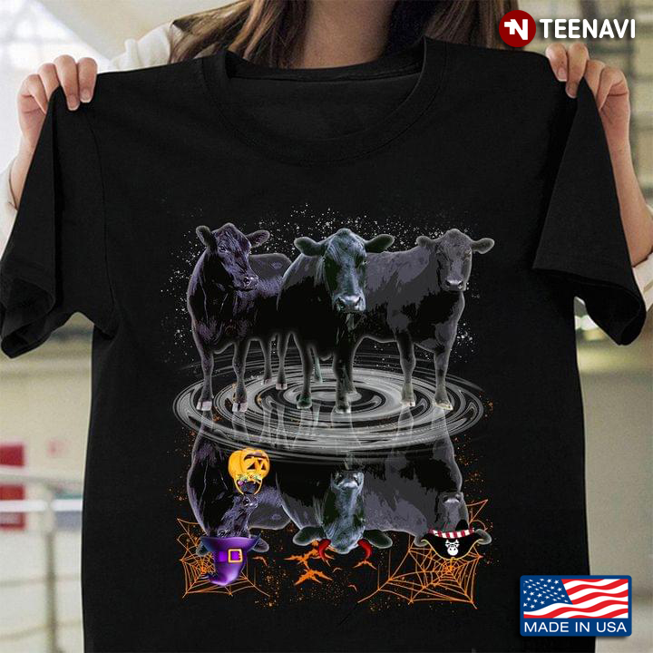 Cows And Cows In Halloween Costumes Water Mirror Reflection for Halloween