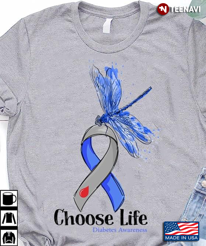 Choose Life Diabetes Awareness Dragonfly And Ribbon