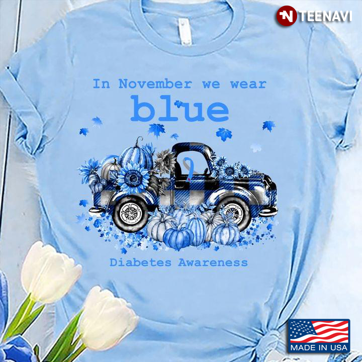In November We Wear Blue Diabetes Awareness Car With Pumpkins And Sunflowers