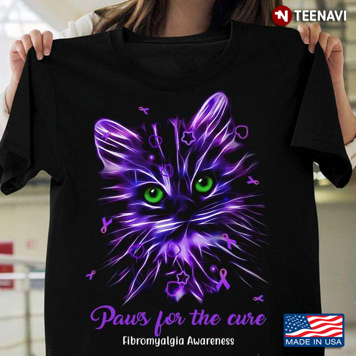 Paws For The Cure Fibromyalgia Awareness Cute Cat With Purple Ribbons