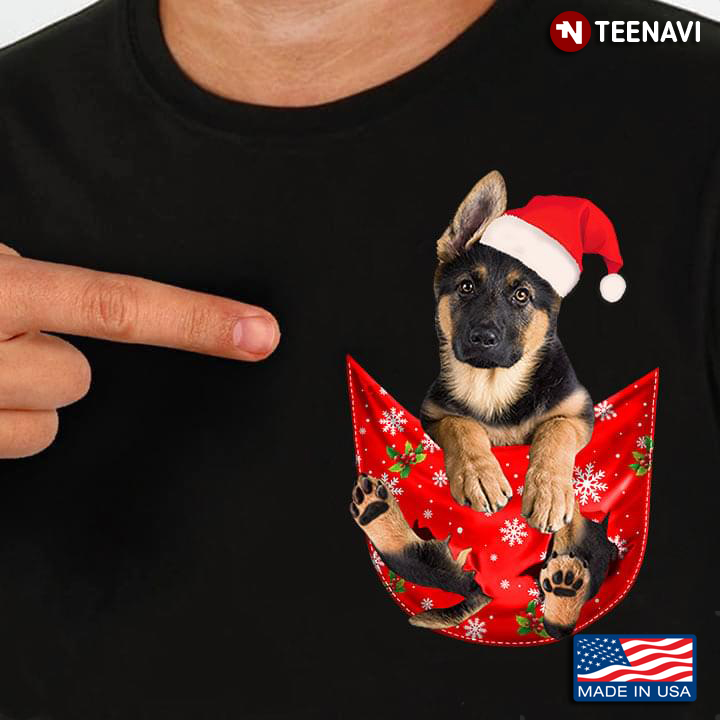 German Shepherd Puppy With Santa Hat In Pocket for Christmas