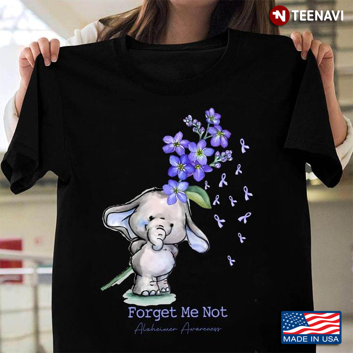 Forget Me Not Alzheimer Awareness Elephant With Gentian Flowers And Ribbons