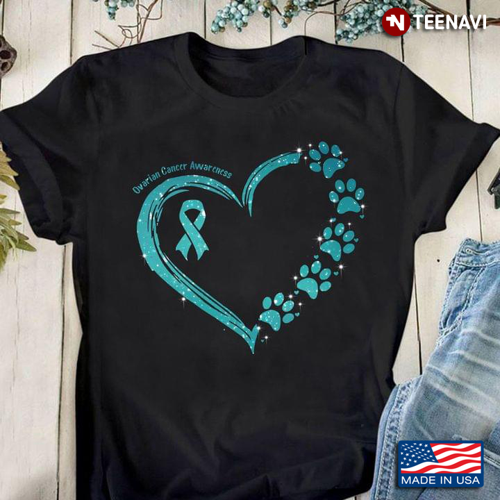 Ovarian Cancer Awareness Heart With Dog Paws